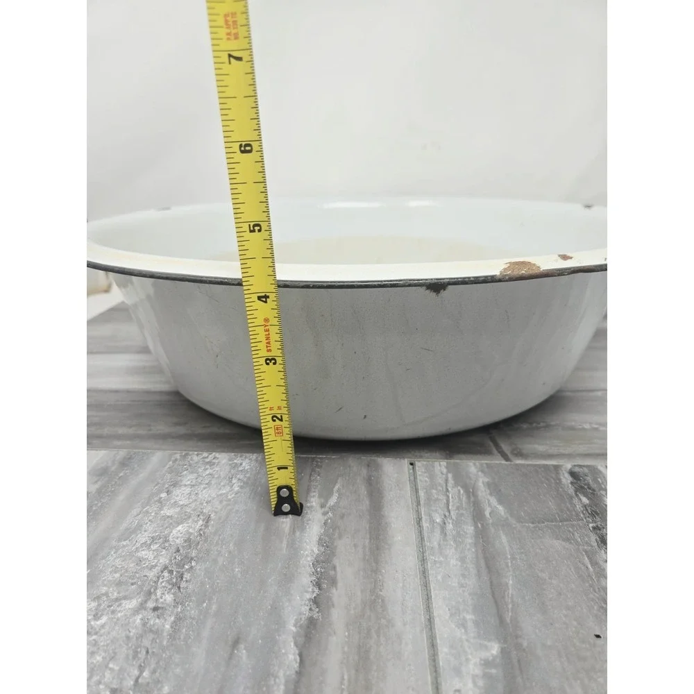 VTG White Black Enamelware Basin Bowl Antique Primitive Large 16
